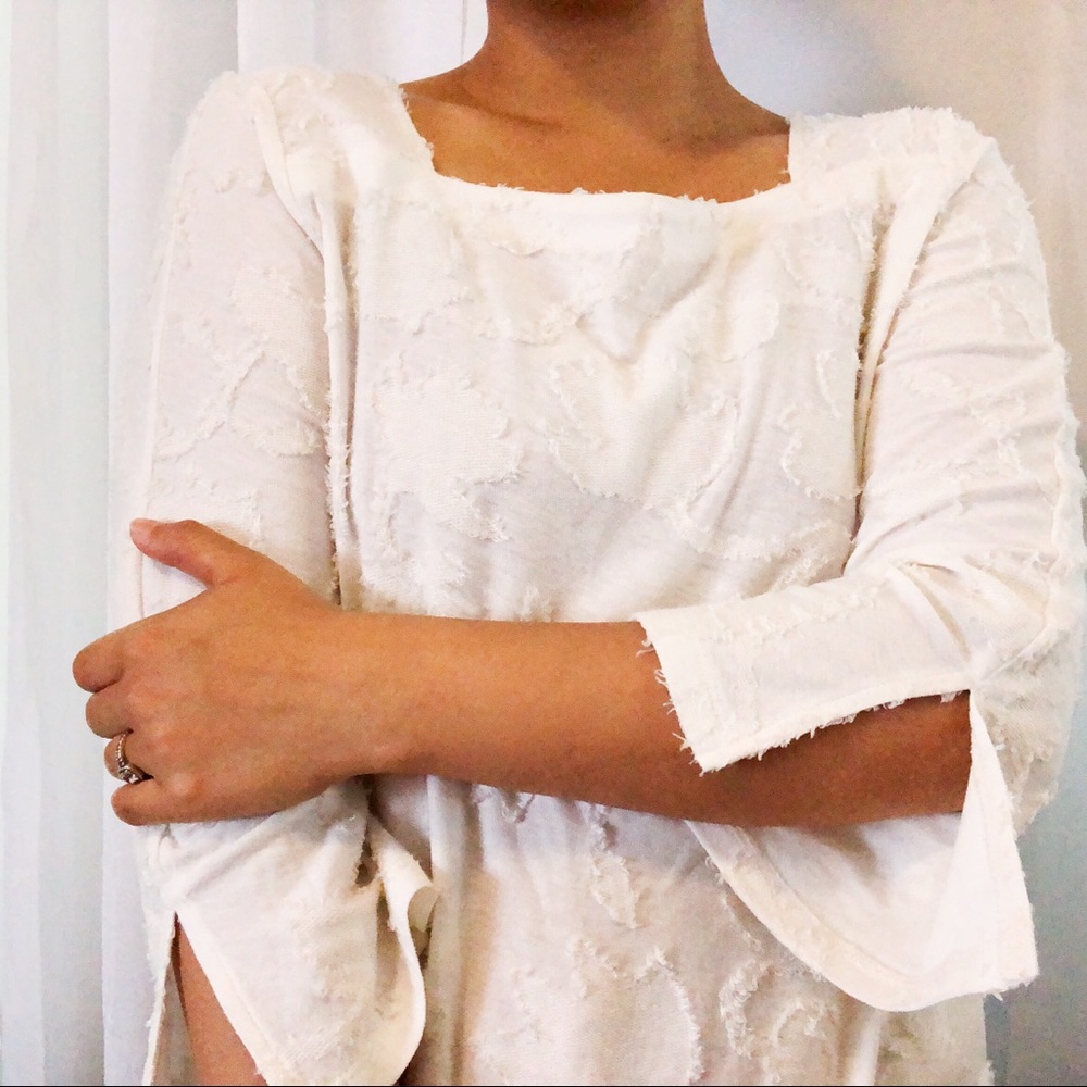 Loft White Textured Long Sleeve Blouse